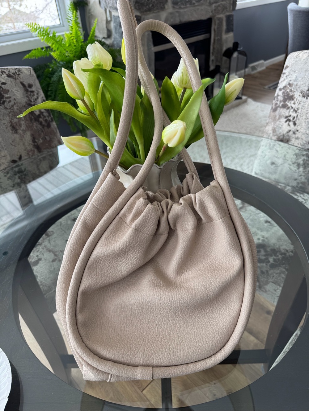 Cost Plus World Market Beige Drawstring Shoulder Bag